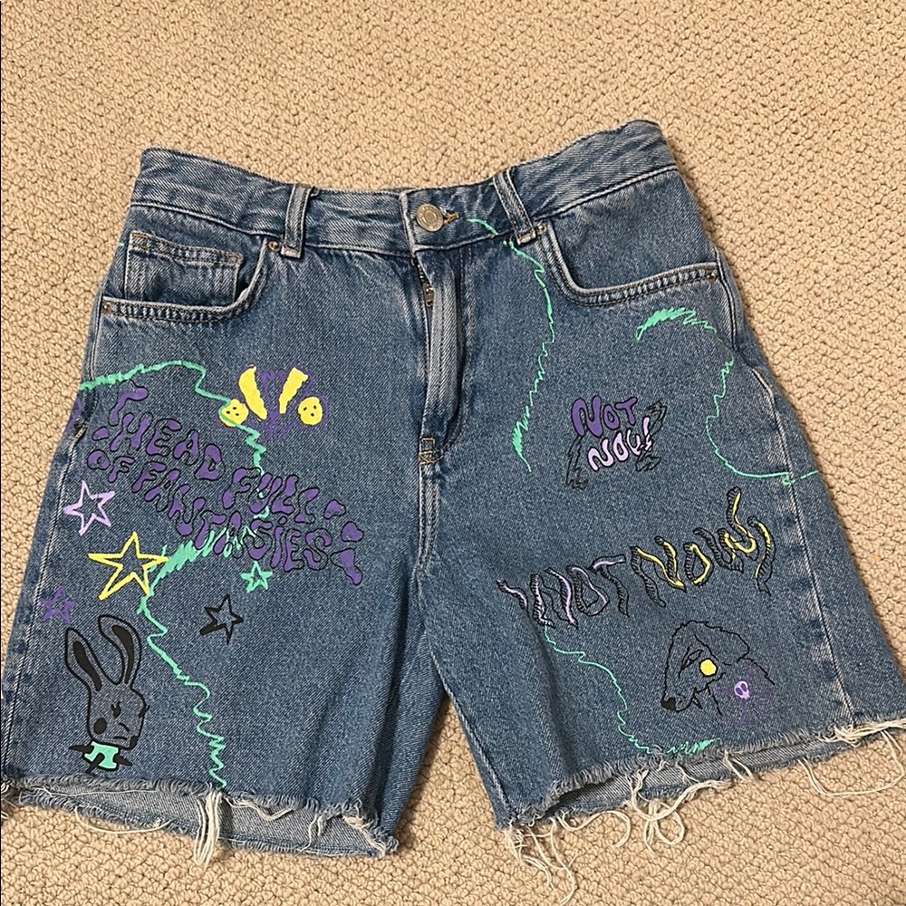 Bershka Denim Shorts with Colorful Graphics